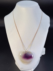 Natural Banded Agate Heart Pendant Necklace - 925 Sterling Silver Chain, Purple &amp Cream Chalcedony