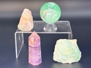 4pc Green &amp Rainbow Fluorite Crystal Lot - Sphere, Tower &amp Raw Specimens (1 lb 1.7 oz  504 g)