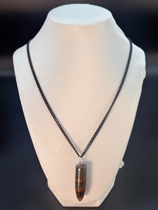 JSTYLE Stainless Steel Tiger Iron Bullet Pendant Necklace with Black Curb Chain