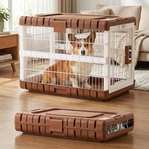 ZOMISIA Collapsible Dog Crate for Dogs - 28 L Heavy Duty Dog Kennel No Tools Required with 4 Sides Steel Foldable Cage for Dogs Indoor, Portable Carrier with 2 Smooth Wheels, Woodgrain