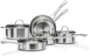 $150 Stainless Steel Cookware Set,Tir-Ply Pots and Pans Set,10 Pcs Stainless Steel Induction Kitchen Cookware Sets,PFOA Free, Frying Pans, Butter warmer,Saute Pan & Stock Pot,Compatible with All Cooktops