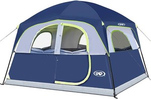 $150 UNP 6 Person Tents for Camping Waterproof Family Cabin Tent with Rainfly  Easy Setup Windproof Double Layer Camping Tent with 1 Mesh Door & 5 Large Mesh Windows 10X9X78in(H)