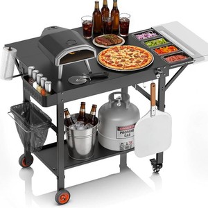 $210 EUTRKei Pizza Oven Table Cart, Outdoor Grill Cart for Ooni Ninja Blackstone  45x29 Pizza Oven Stand with Topping Station for Gozney,Solo Stove, Grill Table with Extendable Desk for Tailgating Backyard