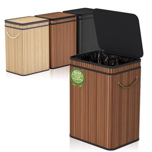 Mihoho 80 Liter21 Gallon Large Trash Can with Lid, Garbage Bin Wastebasket Made of Bamboo, Outdoor Garbage CanWasteBasket Bin for Home, Office, Bathroom, Kitchen 24 HX15.8 WX11.8 D (Brown K)