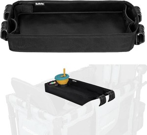 Double Sided Stroller Tray Fits for Wonderfold Wagon- Kids Snacks & Activities - Faux Leather Sides for Eating - Cup Holders & Mesh Pockets, Play On the Go, 15 L x 7.5 W x 3 H (W2 Series)