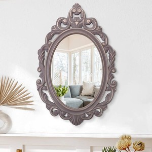 Oval Vintage Arendahl Traditional Wooden Hanging Mirror Rustic Brown Carved Wall Mirror Decorative Antique Mirror Baroque Style Aesthetic for Vanity Bedroom, Living Room, Kitchen,Entryway 24x16