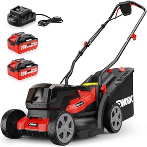$170 EWORK 40V 14 Cordless Lawn Mower with 2 x 4.0Ah Batteries & Fast Charger  Lightweight Electric Push Mower with Grass Catchers and 6-Height Adjustment, Battery Powered Lawnmower for Small Yard