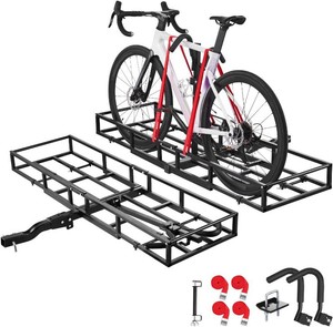 $150 Hitch Cargo Carrier Bike Rack, 66 x 20 x 6 Folding Hitch Mount Cargo Carrier for 2 Fat TireMountain Bikes, 500LBS Capacity High-Strength Steel Luggage Basket Fits 2 Receiver for SUV Pickups