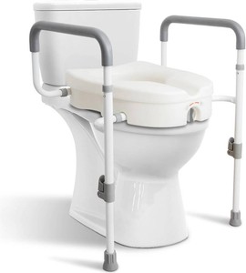Raised Toilet Seat with Handles for Seniors, 5-inch Rise  Toilet Seat Risers for Seniors with Handles and Padded Arms, Elevated Seat for Handicap, Fits Standard & Elongated Commodes