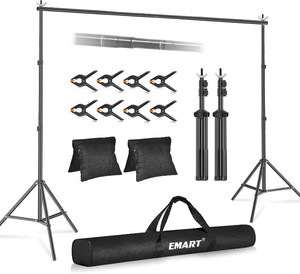 EMART Backdrop Stand 10x8.5FT Adjustable Back Drop Stand for Party Events  Background Stand Backdrop with 8 Clamps, 2 Sandbags for Photography, Wedding, Baby Shower, Birthday Decoration, Photo Studio