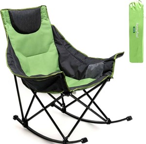 SUNNYFEEL Oversized Folding Rocking Camping Chair for Adults, 500lbs Green  Heavy Duty Outdoor Rocker Camping Chairs, High Back Padded Lawn Recliner with Side Pocket & Carry Bag
