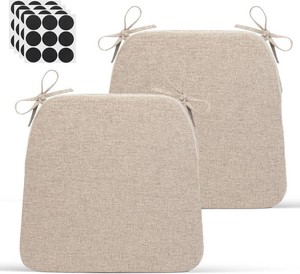 Chair Cushions for Dining Chairs - 17 x 16 x 2 D-Shaped Indoor Seat Cushions - Non Slip Chair Pads with Removable Ties and Washable Cover Set of 2 - Chair Leg Pads Included - Beige
