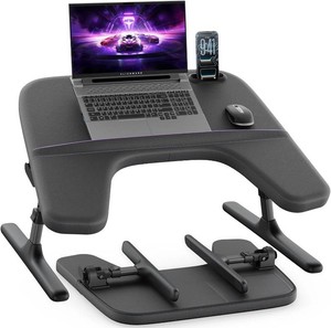 $143 SAIJI Laptop Lap Desk for Bed & Couch with Soft Armrest, Bed Desk Table  Ergonomic Curved Design, Soft Padded Armrests, Height & tilt angles Adjustable, Foldable & Versatile Surface