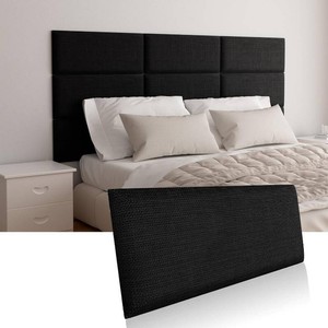 Upholstered Wall Mounted Headboard, Acoustic Panel, Peel and Stick Wall Padding, Black Dorm Towel Fabric, 9-Pack