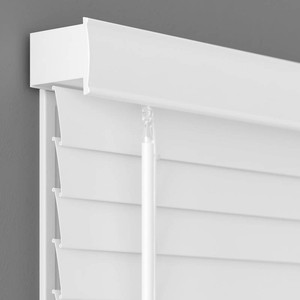 Lumino 2 Flat Slat Faux Wood Blinds, 34 W x 64 L White  Cordless, Built in Valence for Easy Installation, Custom Sizes
