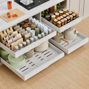 PAKETA 4 Pack Expandable Pull Out Cabinet Organizer,21 Deep  Pull Out Drawers for Cabinets with width from 12 to 20,Sliding Drawers for Cabinets with Upgrade 3 Slide Rails,hold 65 lbs