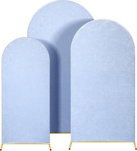 HunnmingRe 3 Pack Grey Blue Crushed Velvet Wedding Arch Covers Set, 5ft, 6ft, 7ft Velvet Arch Covers for Round Top Backdrop Stands Birthday Party Wedding Ceremony Banquet Baby Shower Backdrop Decor