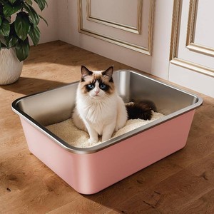 Qiuma Stainless Steel Litter Box, Large Metal Cat Litter Box with High Sided for Big and Small Cats, Non-Stick, Easy to Clean, Odor-Free, 17.5 L 13.6 W 5.9 H,