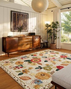 $140 9x12 Area Rug for Living Room Washable Rug Non Slip Low Pile Soft Faux Wool Non Shedding Distressed Vintage Floral Large Area Rugs for Bedroom Dining Room Kitchen Nursery Under Table Farmhouse Office