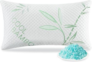 Cooling Pillow, Shredded Memory Foam Pillow Queen Size 1 Pack Adjustable Firm Bamboo Bed Pillow for Hot, Side, Back and Stomach Sleepers