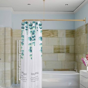 L Shaped Shower Curtain Rod, Bathroom Bathtub Corner Shower Curtain Rod with Ceiling Support (SATIN GOLDBRASS)