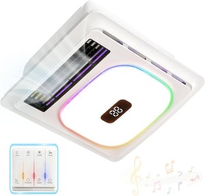 Bathroom exhaust fan with heater&Exhaust fan with bluetooth speaker,7 In 1  Exhaust fan 1800W Dual-Heat,230 CFM,1.0 Sones,3 CCT5 Color RGB Light,Negative Ion,Bathroom exhaust fan with light,Plug&play