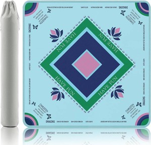 Mahjong Mat with Lotus & Butterfly Artwork - 32.4x32.4 Inch Hand-Painted Style Rubber Mat, Zen Decor Waterproof Surface, Anti-Slip Foldable Design for Asian-Themed Game Nights