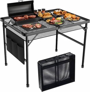 WildFinder Folding Grill Table, 3x2 FT Portable Camping Table, Foldable  3 Adjustable Height Max 27.5 Grill Tables for Outside with Mesh Bag, Outdoor table for Camping, Picnic, BBQ, Beach, Patio