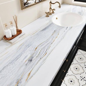 Wallercity White Marble Contact Paper Peel and Stick Countertops Waterproof Glossy Gold Marble Wallpaper Self Adhesive Granite Kitchen Counter Contact Paper for Cabinets Drawers Table 24 x 158