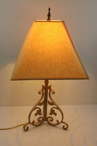 Ornate Metal Table Lamp With Square Fabric Shade 30 Tall