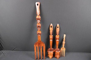 Carved Wood Figural Serving Forks Mixed Lot of 4