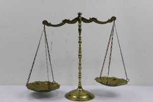 Ornate Brass Balance Scale With Two Scalloped Pans