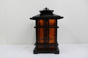 Metal Candle Lantern With Amber Glass Panels 15 Tall