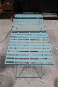 Turquoise Slatted Metal Folding Tables (Lot of 2)