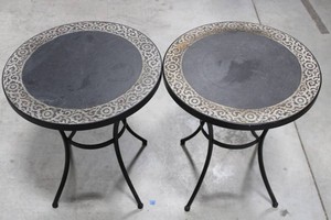 Decorative Metal-Frame Occasional Tables With Inlaid Tops (Lot of 2)