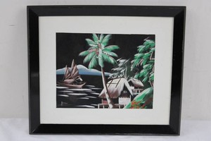Framed Tropical Island Artwork - 14 X 12.5 in