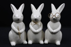 Ceramic Bunny Figurines With Metal Accessories (Lot of 3)