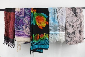 Assorted Decorative Printed Scarves - Paisley, Floral, Turtle & Bird Designs (Lot of 6)