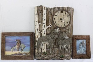 Western Cowboy Print, Wolf Clock & Native American Portrait Mixed Lot (3 Pieces)