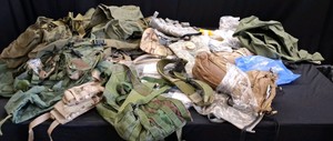 LARGE TOTE OF MISC MILITARY GEAR.