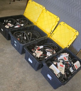 4 LARGE HEAVY DUTY BINS FILLED WITH BRAND NEW ASSORTED BELTS