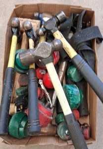 LARGE LOT OF MISC SIZED SOFT FACE HAMMER TIPS AND BALL PEEN HAMMERS