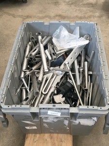 LARGE BIN FULL OF MISC MEDICAL SUPPLIES AND MILITARY PACK