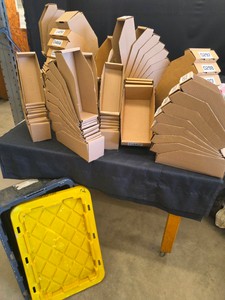 OVER 100 OPEN TOP CARDBOARD BOXES AND NICE HEAVY DUTY STORAGE TOTE