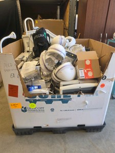 HUGE MASSIVE BOX FULL OF MISC MEDICAL SUPPLIES COVID HELMETS, AND MUCH MORE