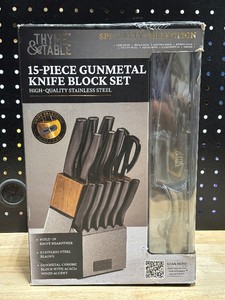 Thyme & Table 15 Piece Gunmetal Knife Block with Sharpener Set