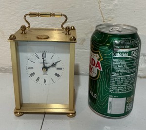 Vintage Montreux brass quartz carriage desk clock, Germany, brass case, roman numerals