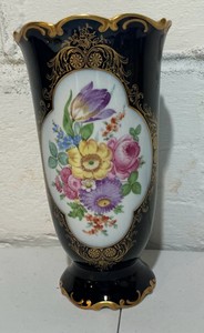 Vintage Meissen Cobalt Blue Porcelain trumpet Vase urn