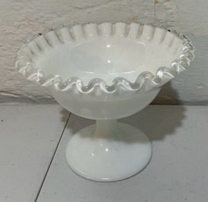 Vintage Fenton silver crest white milk glass pedestal compote candy dish