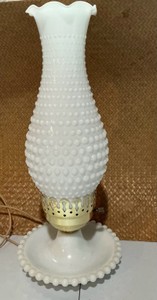 Vintage Fenton style Hobnail white milk glass electric hurricane lamp